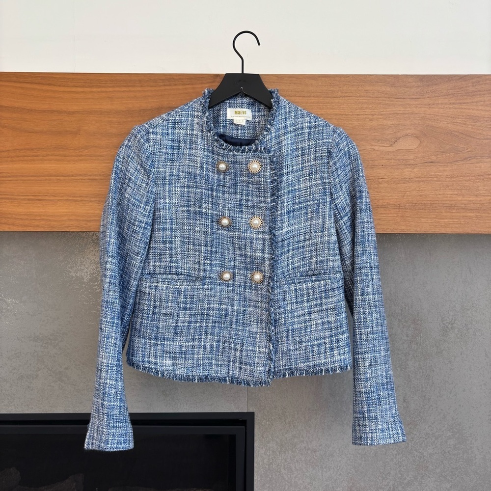 Maeve by Anthropologie Jacket Blazer Tweed Double Breasted, Size 00 - Picture 3 of 16